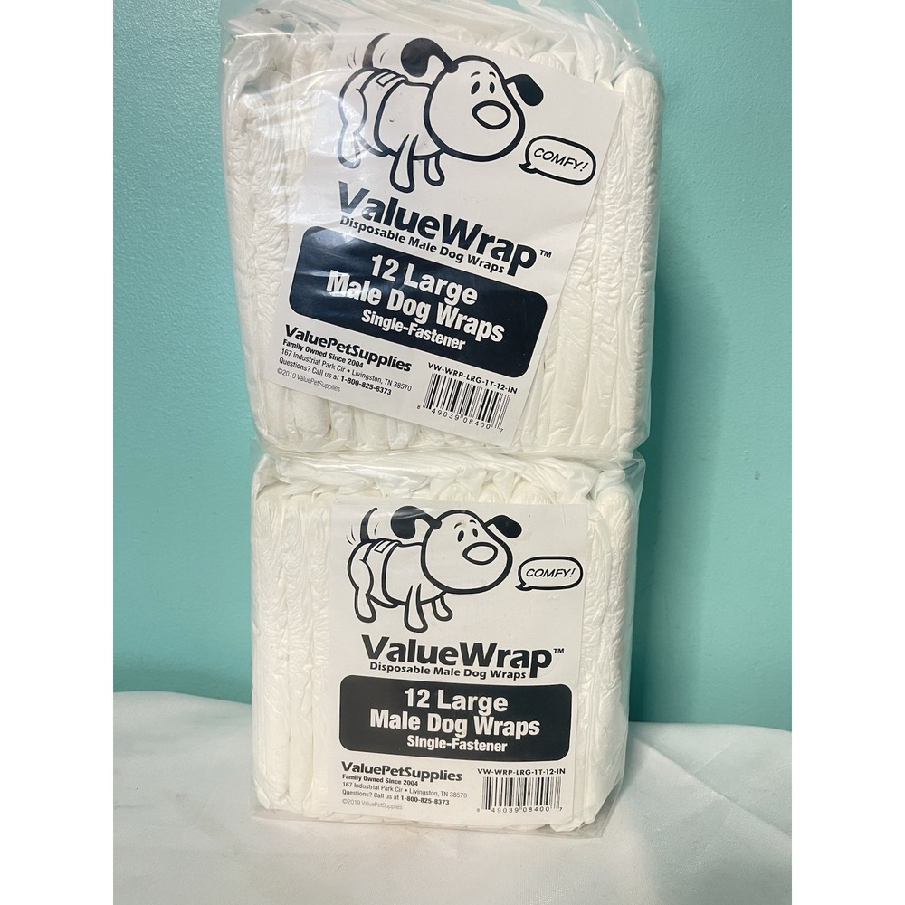 Value Wrap Disposable Large Male Dog Wraps Lot Of 2 - 12 Count (24‎ Total) NIP